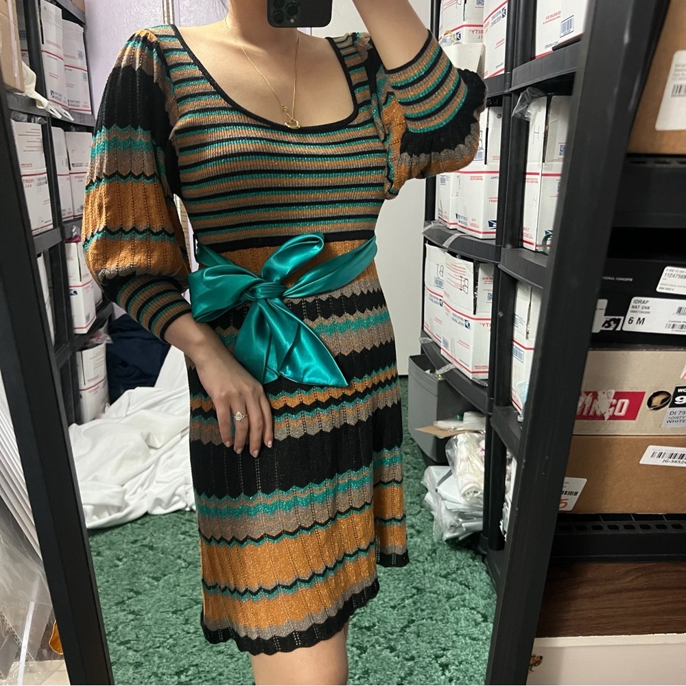 arden b colorblock metallic knit dress